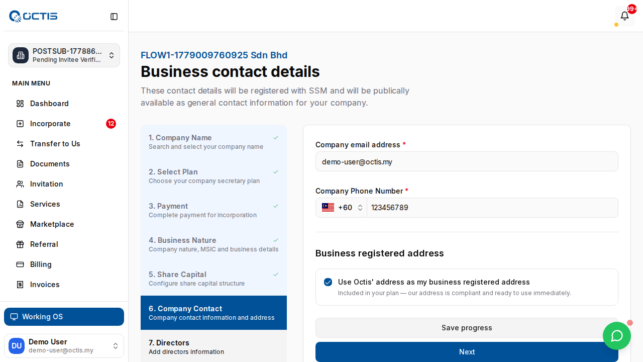 Step 9: Company contact