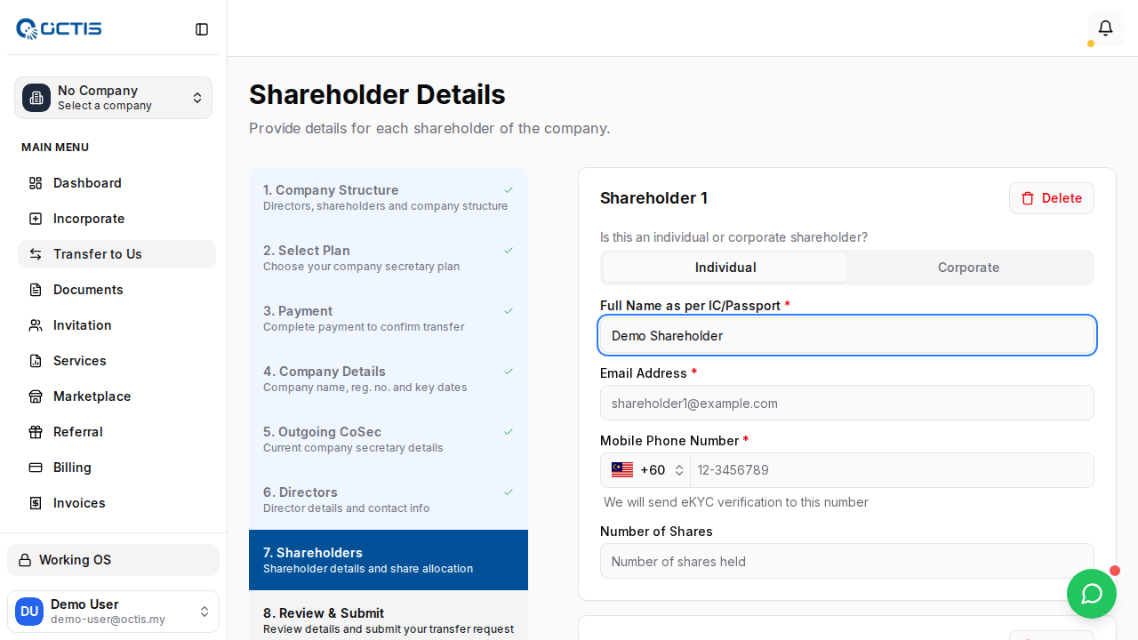 Step 11: Shareholders